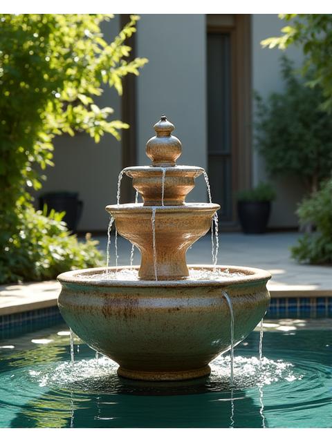 Fontaine décorative en céramique pour jardin ou cour intérieure, Source Argilée