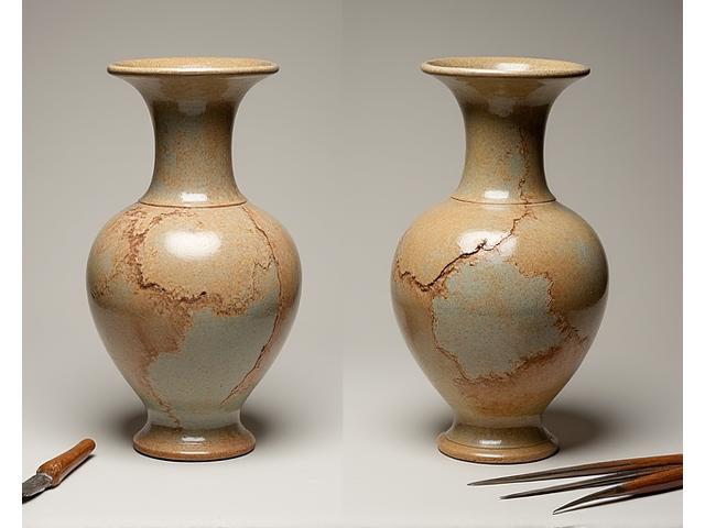 Restauration minutieuse d'un vase ancien en céramique, avant/après, Source Argilée
