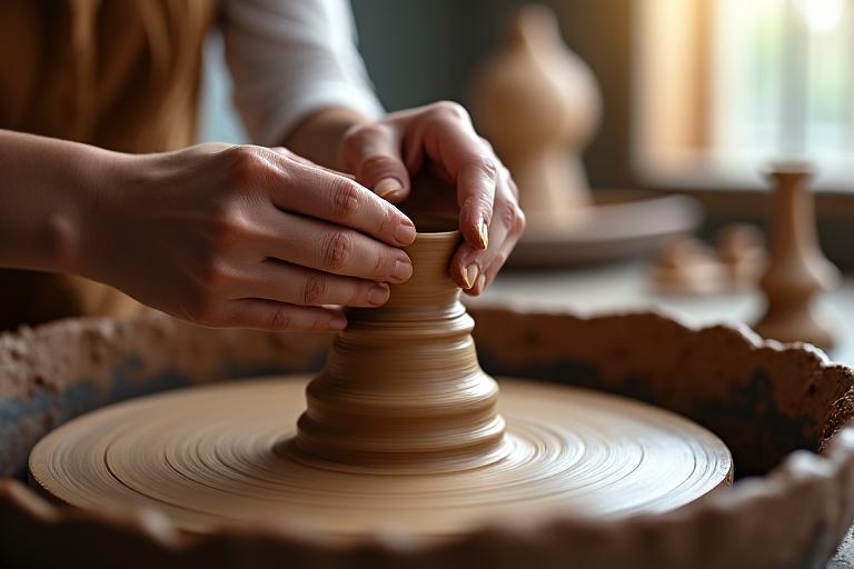 Artisan travaillant la terre sur un tour de potier