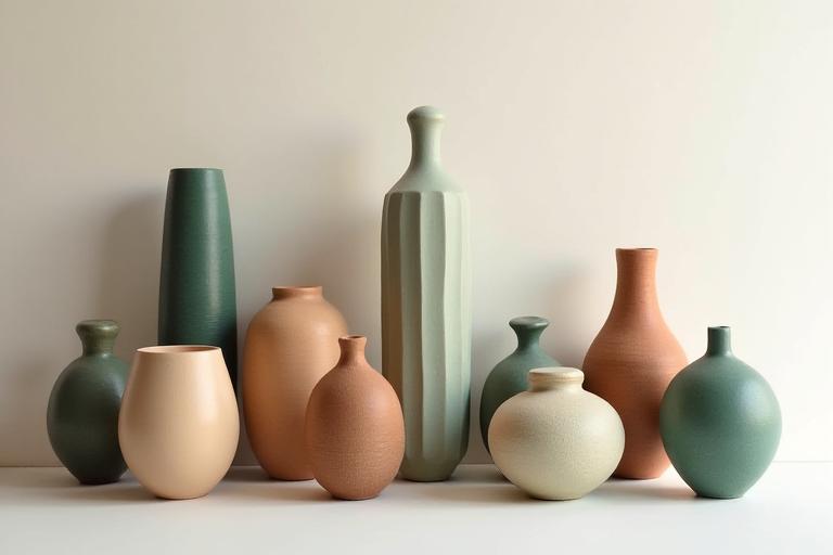 Assortiment de poteries décoratives en céramique aux couleurs naturelles